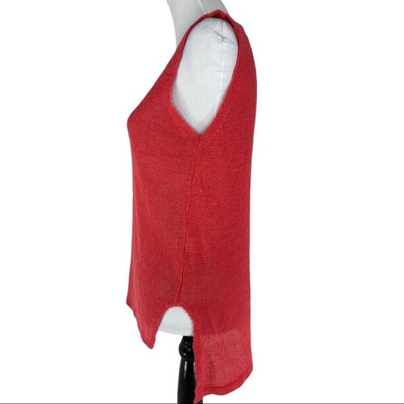 Cullen Women's Coral Pink Linen Sleeveless Luxury Crewneck Knit Tunic Top S/C36 - Picture 4 of 9